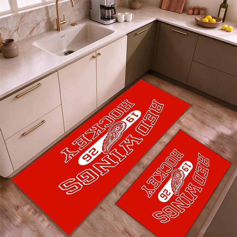 Detroit Red Wings Kitchen floor mat made of flannel non-slip and easy to clean Suitable for use in the kitchen bedroombathroom or at an entryway—addin