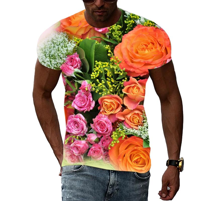 Summer Rose Flower Graphic T Shirts For Men and Women Fashion Casual Personality O-neck Print T-shirt 3D Harajuku Style Tee Top