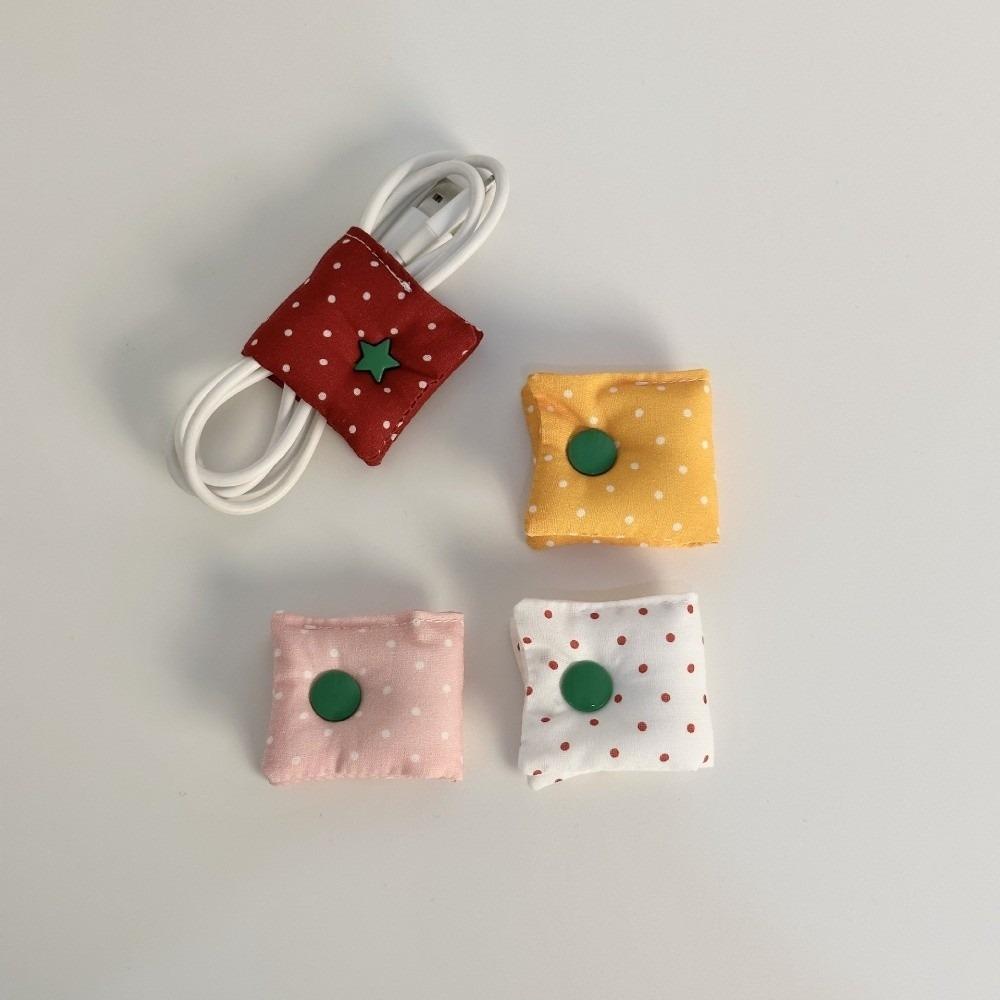 Polka Dot Pattern Desktop Cable Organizer Fabric Cord Storage Clip Date Cable Winder Women Girls
