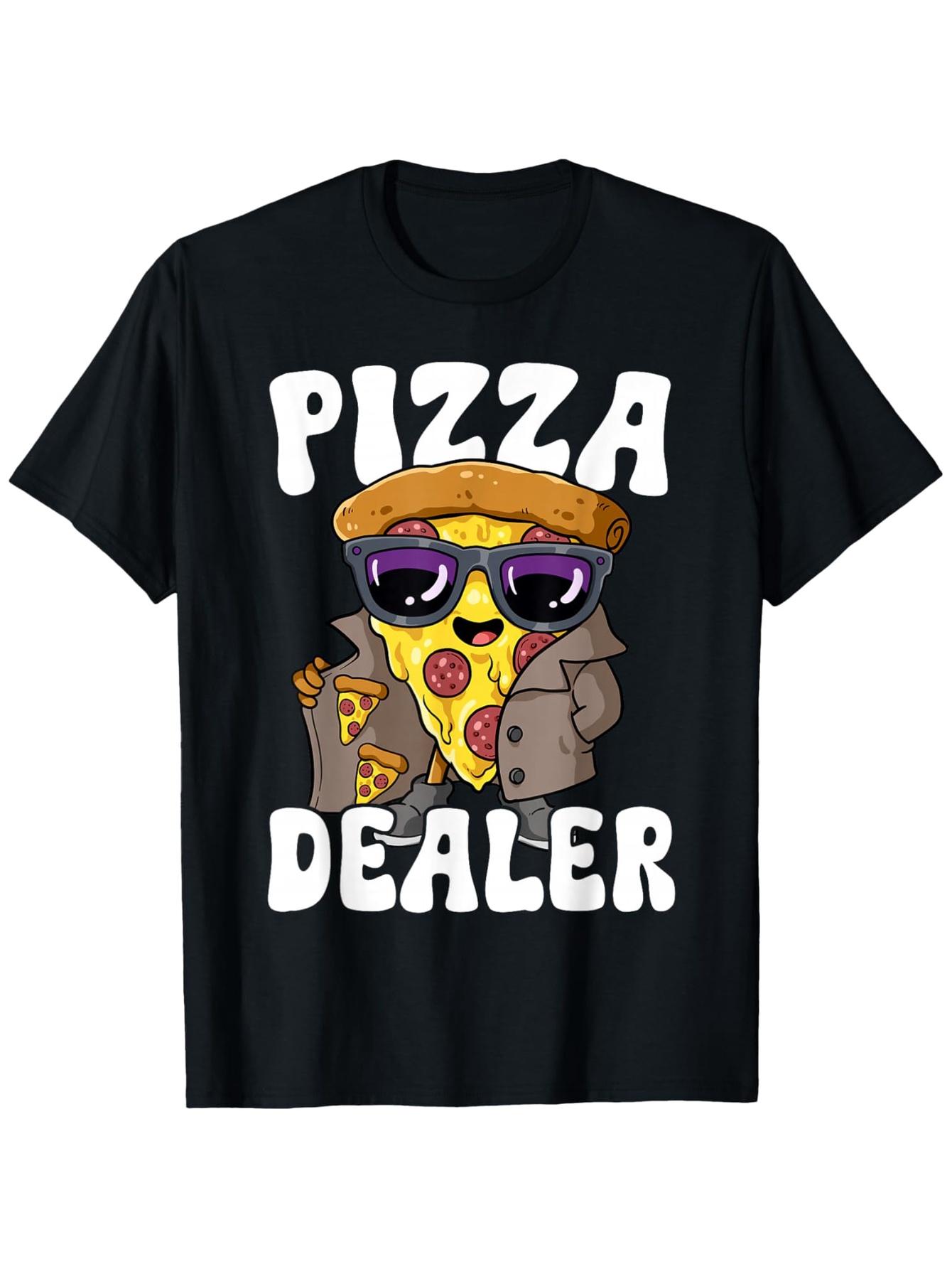 Pizza Dealer T-Shirt for Men & Women - Funny Pizza Slice & Pepperoni Pizza Slice Character with Fashion Glasses & Pizza Box S