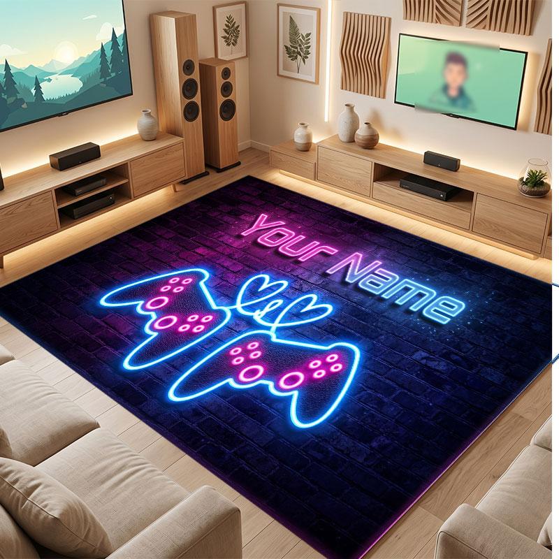 Neon Colorful Theme Crystal Velvet Floor Rug Personalized Custom Name Text Warm Carpet Home Decoration