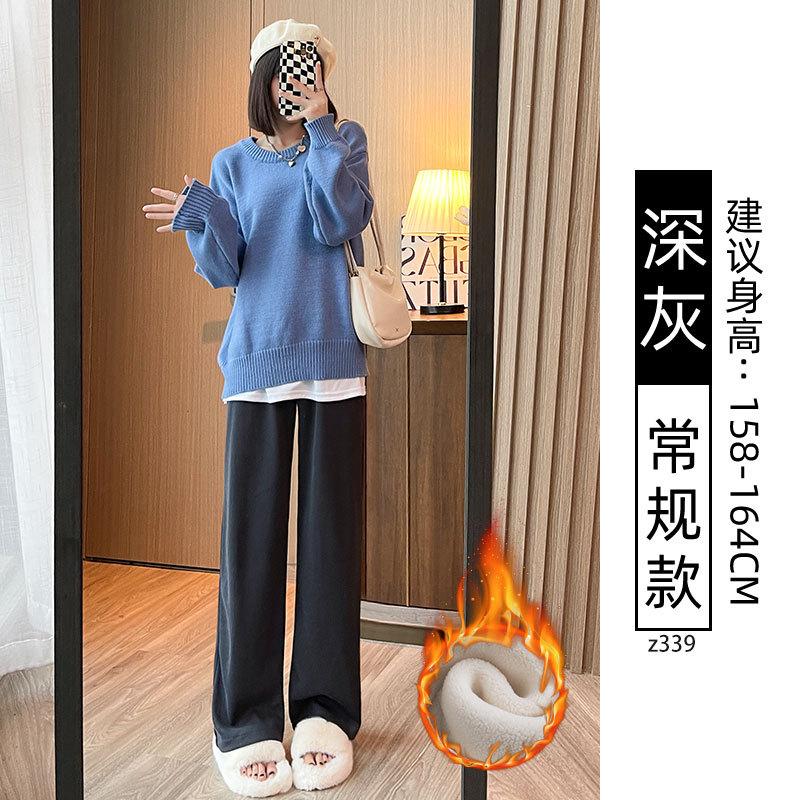 Black narrow wide-leg pants women's spring, autumn and winter velvet high-waisted drape straight casual small corduroy pants