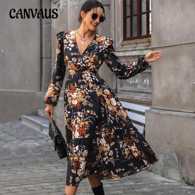 Women's Mid-waist Fashion Printed Mid-Length Autumn Dress
