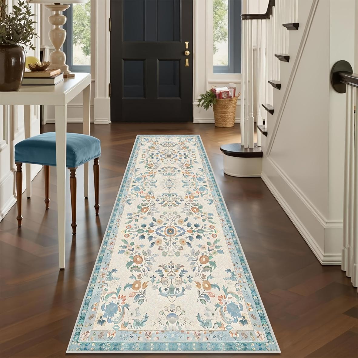 

VIKAMA French Floral Striped Rug Soft Bedside Mat for Bedroom Non-Slip Carpet for Hallway and Kitchen Home Decor 60x180cm 24x71inch