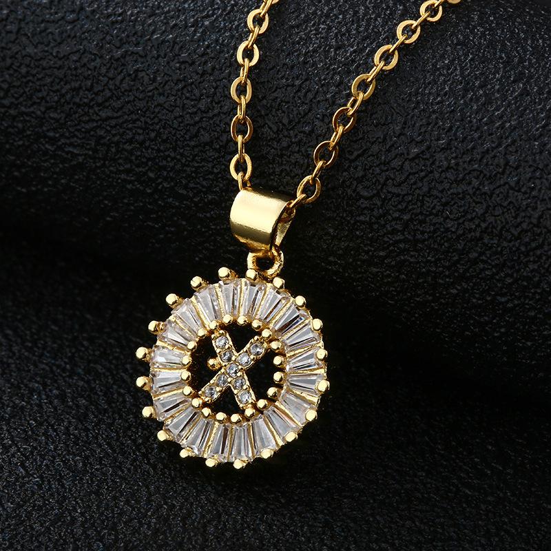 Xiyin Multicolor Zircon Copper Clavicle Chain Necklace with 26 Initial Pendants for Women
