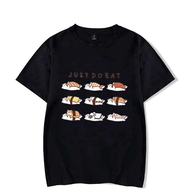 Vtipná kočka Shushi Grafická trička Roztomilé kreslené potištěné tričko Volné unisex Kulatý výstřih Dámské oblečení Streetwear