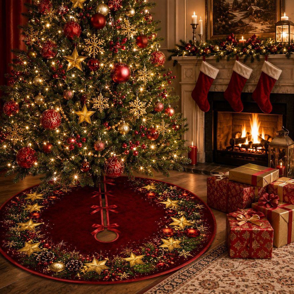 Christmas Tree Skirt Short Plush Decor With Bell Pattern For Holiday Festive Decor