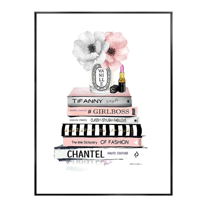 Pósteres de Perfume para Mujer Moda Impresiones Fotos Flor Rosa Labios Sexy Maquillaje Chicas Arte de Pared Pinturas en Lienzo para Decoración de Habitación Nórdica
