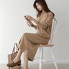 Autumn and Winter New Women's Round Neck Medium and Long Solid Color Knitted Bottoming Sweater Skirt Knee Dress