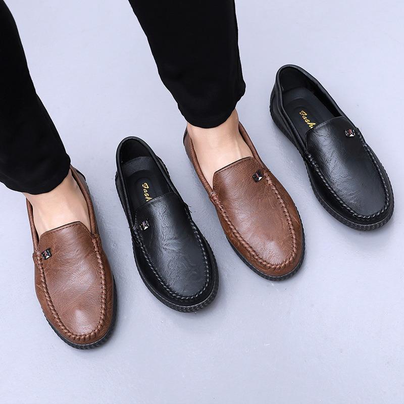 Men's casual leather shoes spring and autumn breathable trendy shoes non-slip versatile soft sole work men's shoes one pedal Doudou shoes spring