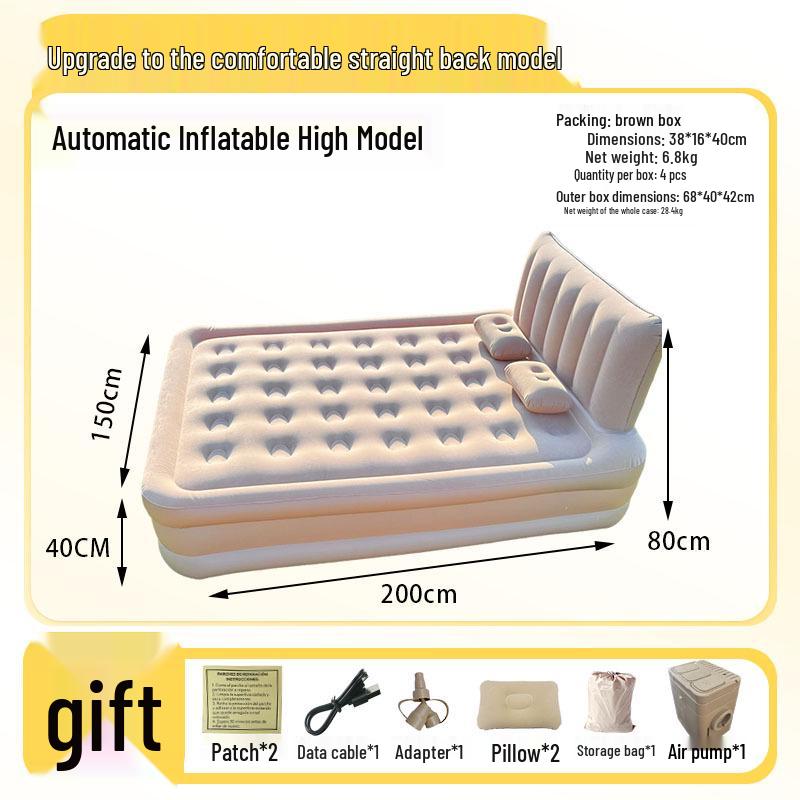 Elevated Flocked Inflatable Mattress with Built-in Pump and Moisture-Proof Pad