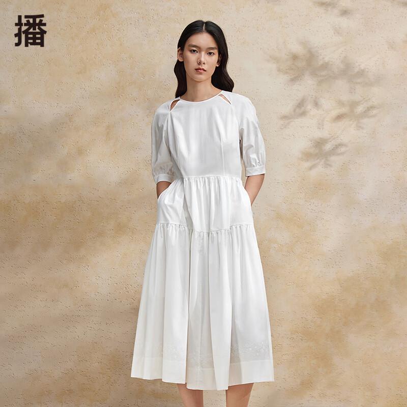 

Broadcast Women s Mid-Length Waist-Cinching Hollow Short Sleeve Dress L
