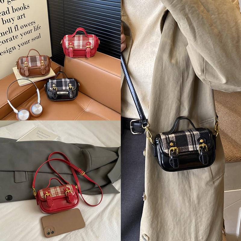 Canvas Casual Crossbody Bag For Kids With Lightweight Design And Trendy Grid Pattern