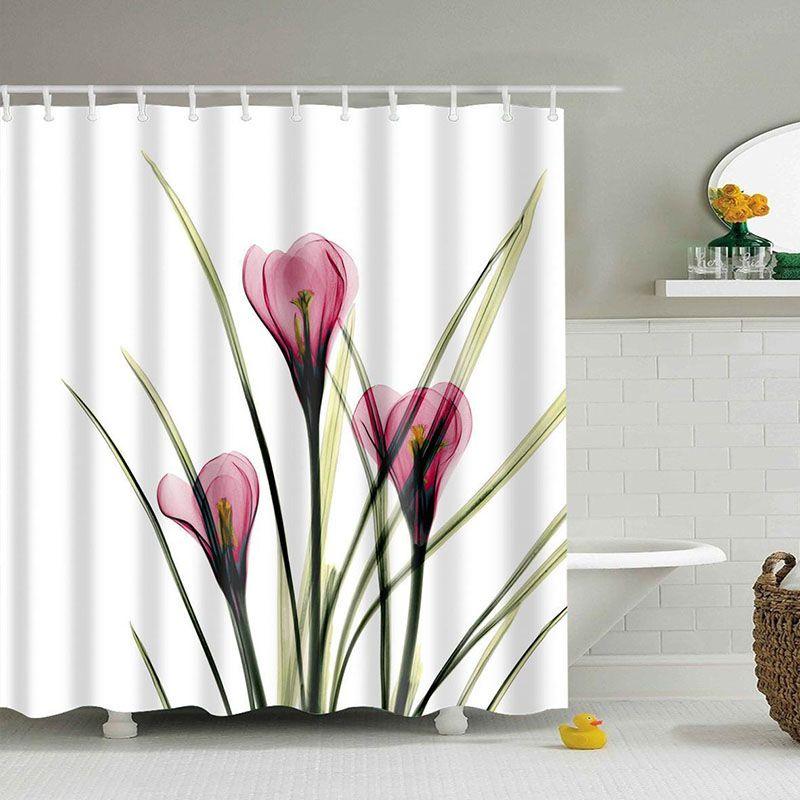 Fabric Waterproof Bathroom Shower Curtain Sheer Panel Decor 12 Hooks New