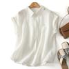Women Casual Loose Short Sleeve Lapel Collar Cotton Linen Shirt Top