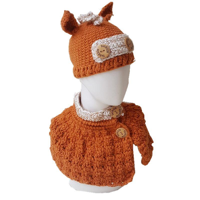 New children's hats, pony knitting hats, scarves, two-piece sets, European and American wool crochet warm animal hats