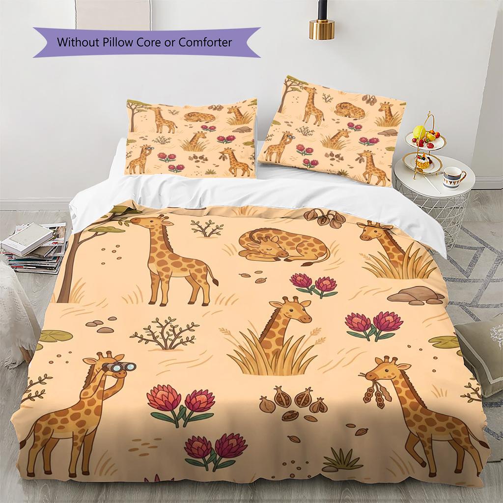giraffe Pattern Bedding Quilt Set Quilt Cover Pillowcase Home Decoration Birthday Gift (1 * duvet cover + 2 * pillowcase, without core)