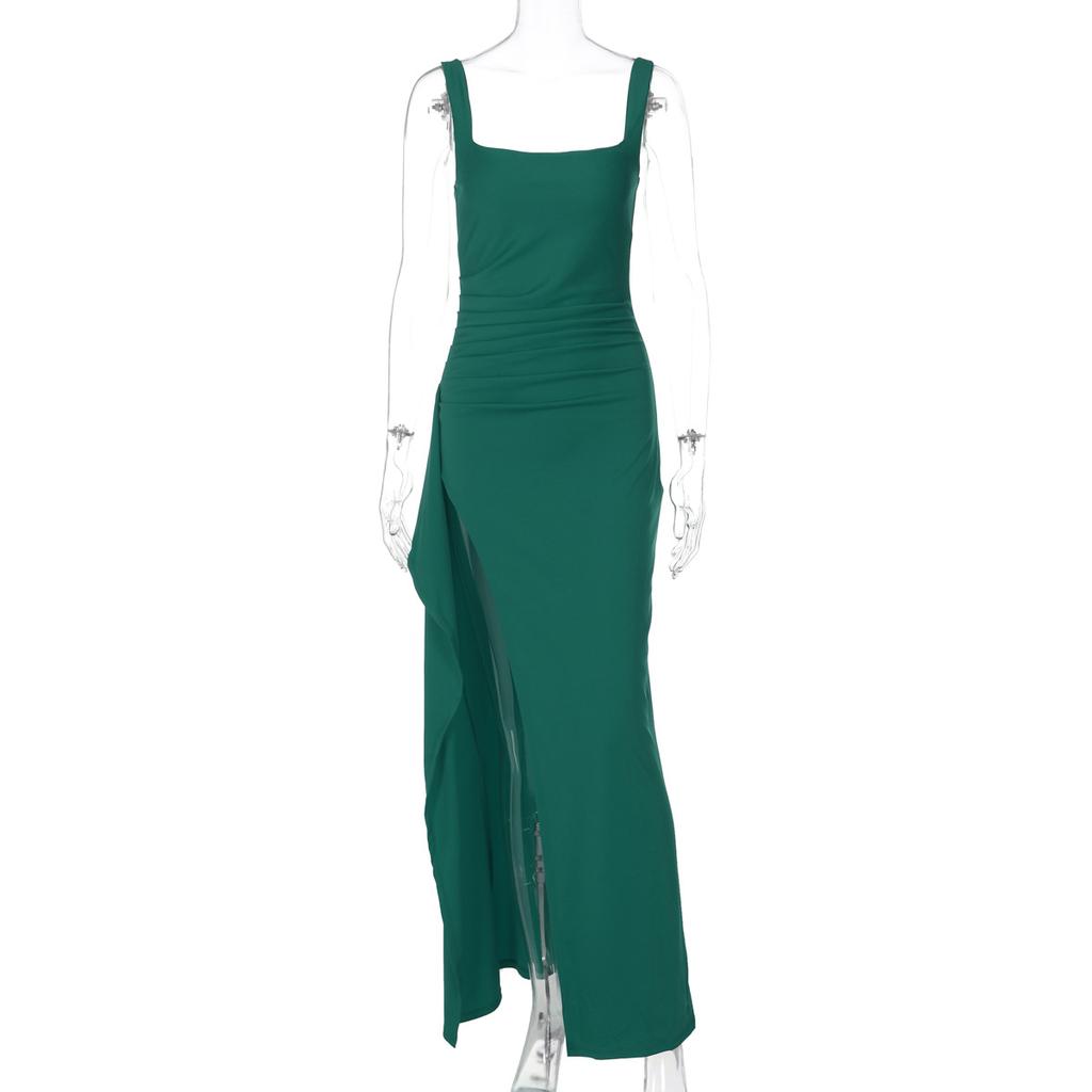Damen Mode Sexy Rückenfrei Hoher Schlitz Spaghettiträger Langes Abendkleid