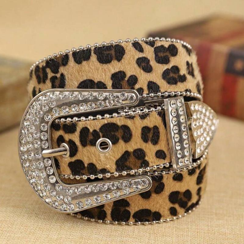 Subculture Men And Women Personality Millennial Wind Pin Buckle Leopard Print Spice Girl High Sense Retro Rhinestone Decorative Belt Tide