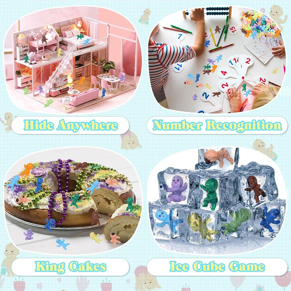 120 Stück Mini-Plastikbabys, Winzige Plastik-Babyfiguren Kleine Dreikönigskuchen-Babys Großpackung für Eiswürfel Mein Wasser ist gebrochen Babyparty-Spiel