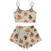 Women's Halloween Set With Retro Floral Print Suspender Sleeveless Vest Shorts Pajama Set