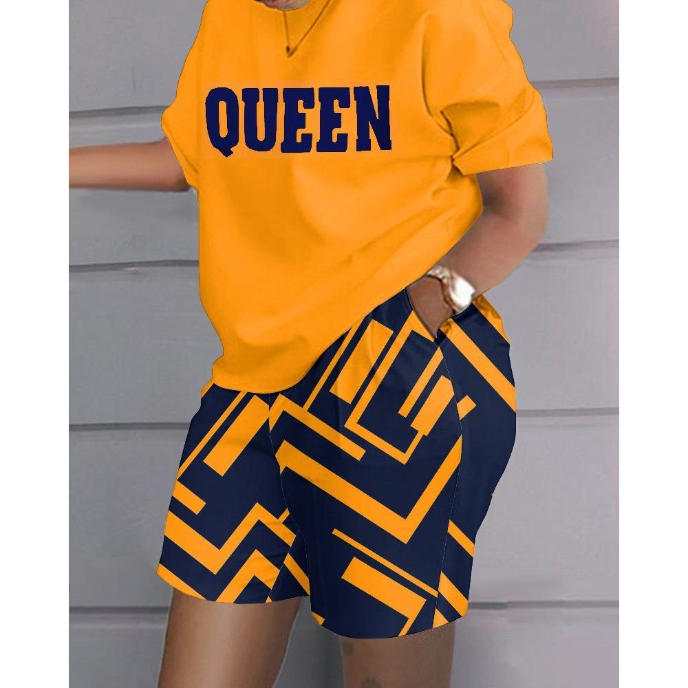 Elegante T-shirt+Pantaloncini da Donna Set 2 Pezzi Moda Estiva Pantaloncini Top Stampa Tuta Casual Femminile Conjuntos De Mujer 2 Piezas