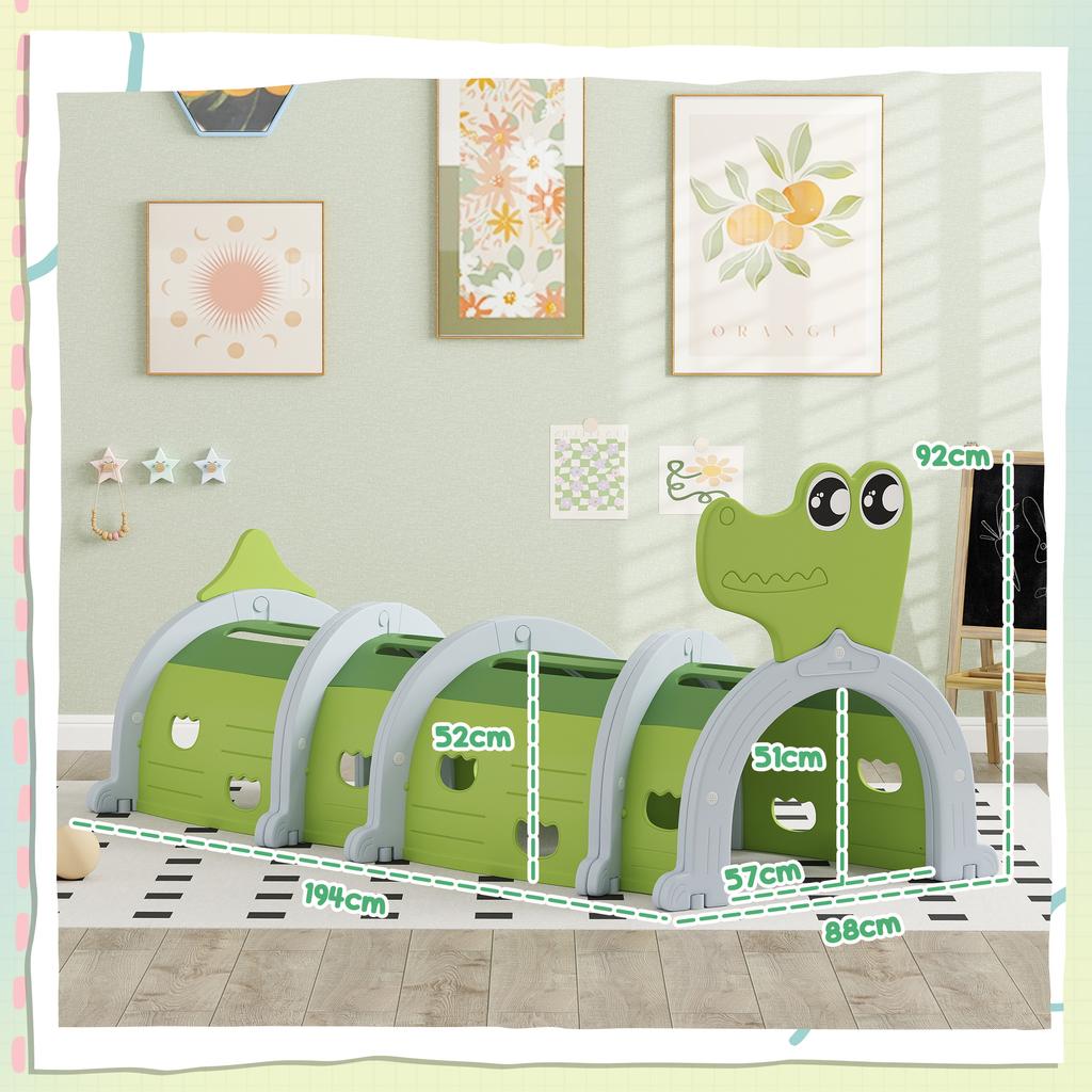 Crocodile Design Kids Play Tunnel for Ages 3-6 Crawl and Climb