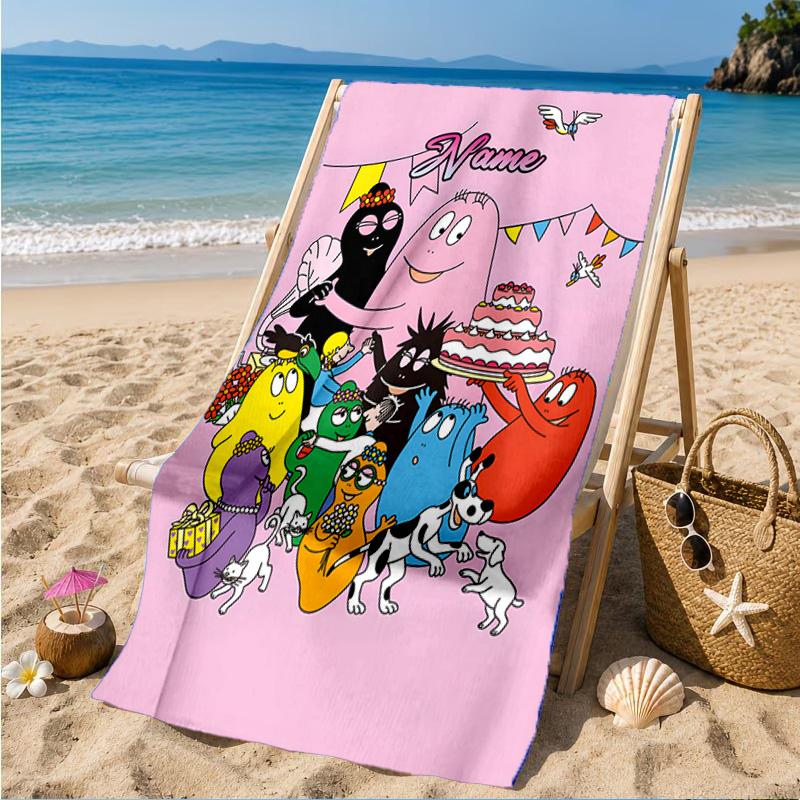 Custom Name Colorful Cartoon Barba-papa Heart In Space Adventure Microfiber Beach Towel, Lightweight for Summer Travel, Swimming Pool Fan Gift