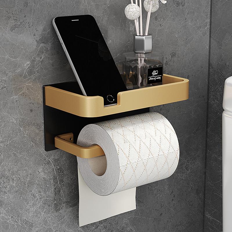 Space Aluminum Bathroom Paper Holder Roll Holder Phone Black&Gold SHhelf Mobile Phone Towel Rack Toilet Paper Holder Tissue Box