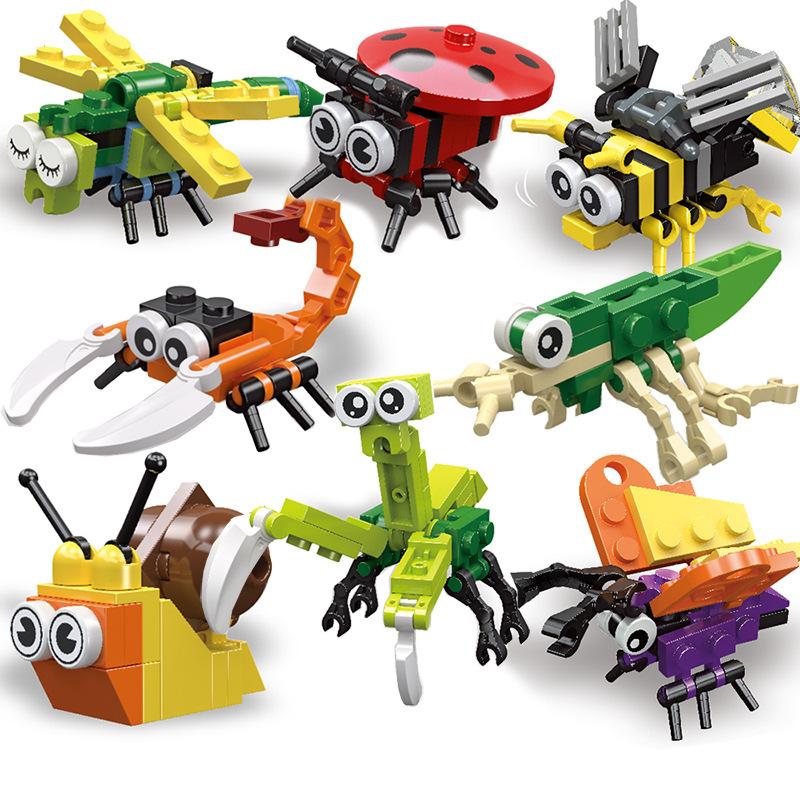 Funny Joy Insect Animals Figures Set Mini Building Blocks Toy Assembly 3D Constructor Micro Bricks For Kids Boys Present Plaything