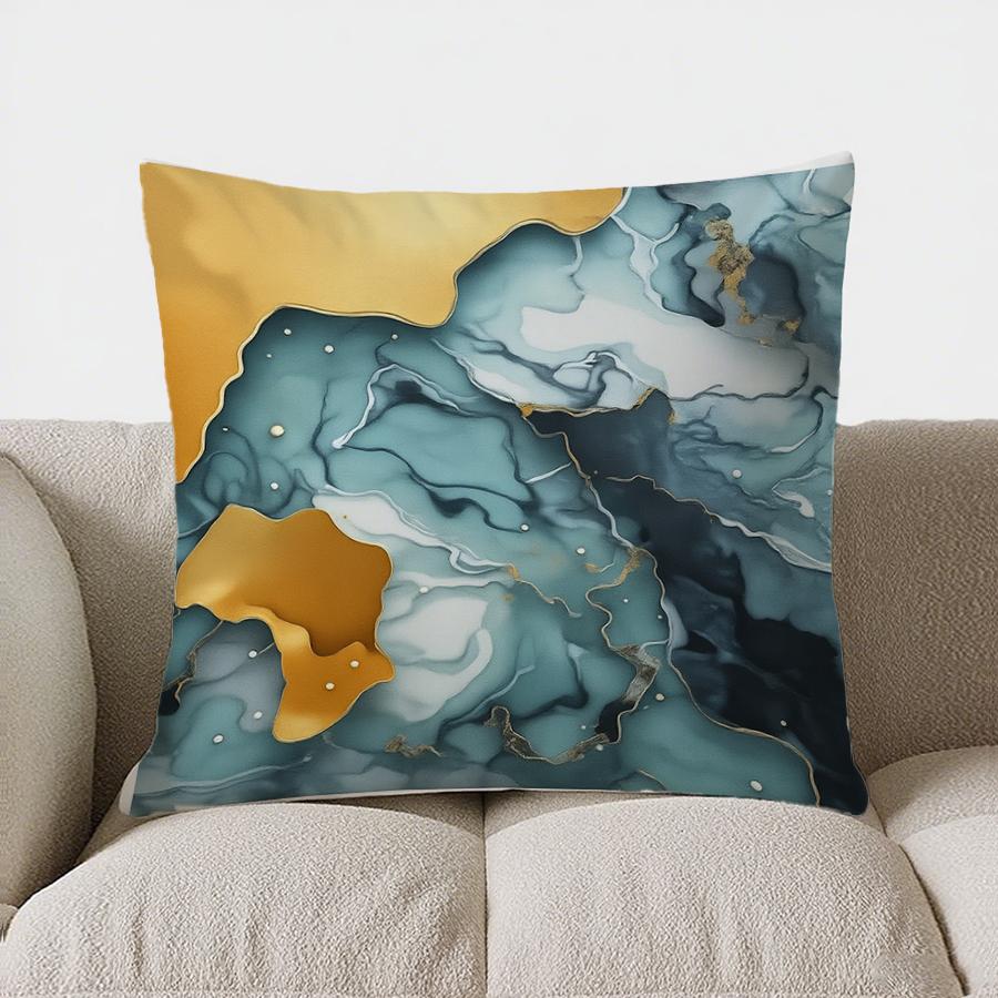 Home Decor Abstract Gold & Teal Marbled Cushion Cover Pattern Cushion Cover Suitable For Sofa Bedroom Car Pillow Cover