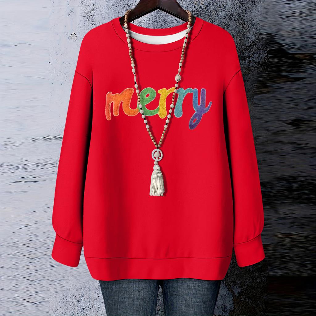 Dámské vánoční potištěné tričko s dlouhým rukávem a kulatým výstřihem