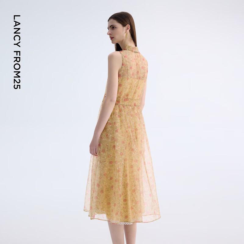 LANGZI Floral Sleeveless Shirt Collar Midi Dress