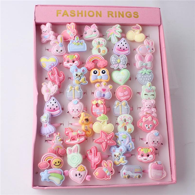 50Pcs Cartoon resin children's ring - Sweet flower ring - Gift box set finger ring - Party gift