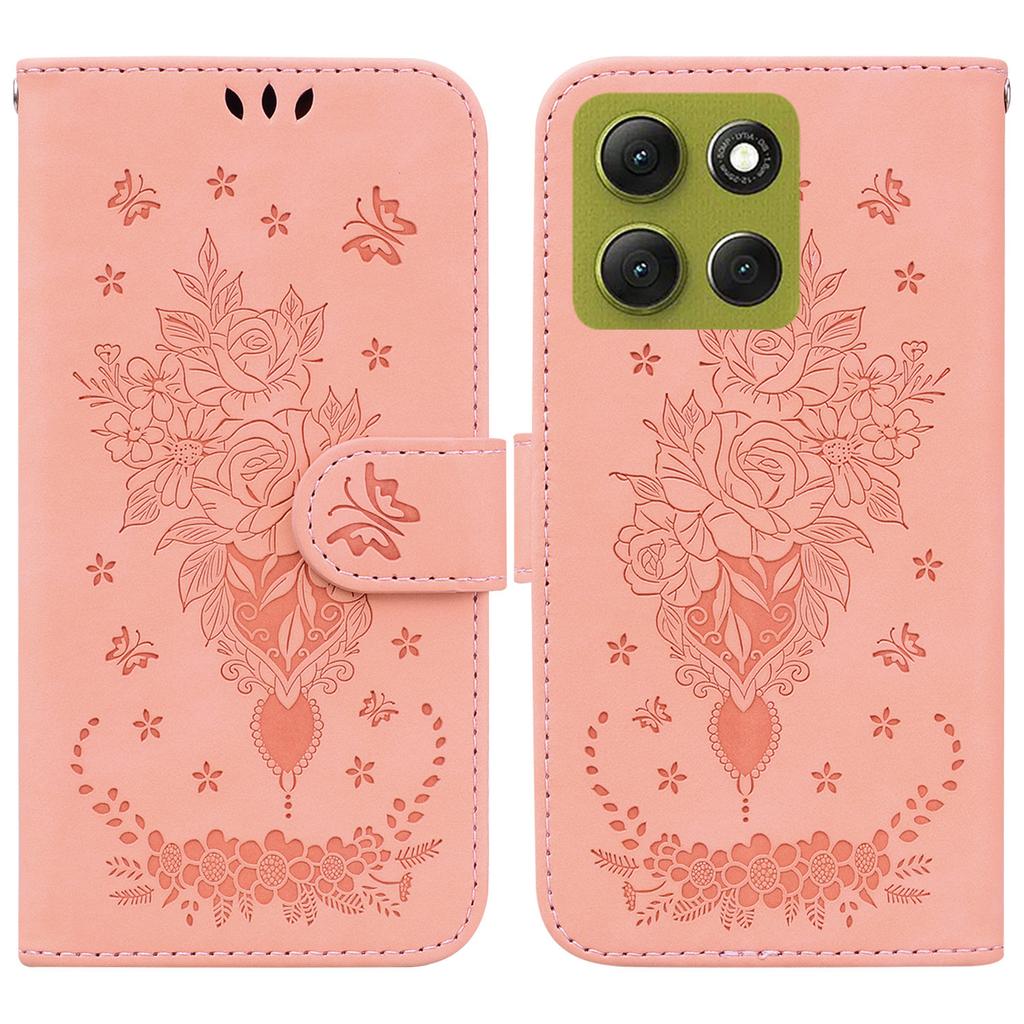 For Motorola Moto G86 5G Case Butterfly Flower Imprint PU Leather Wallet Phone Cover with Strap