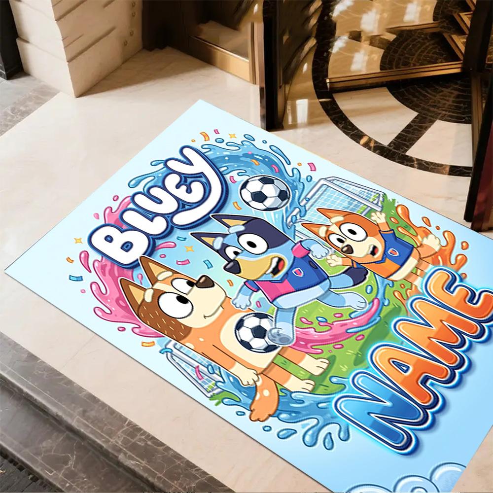 Soccer Fun Bluey Customize Your Name Area Rug Design for Bedrooms Dining Room Living Rooms Foyer Antislip Carpet Office home decor Wedding Party Gift