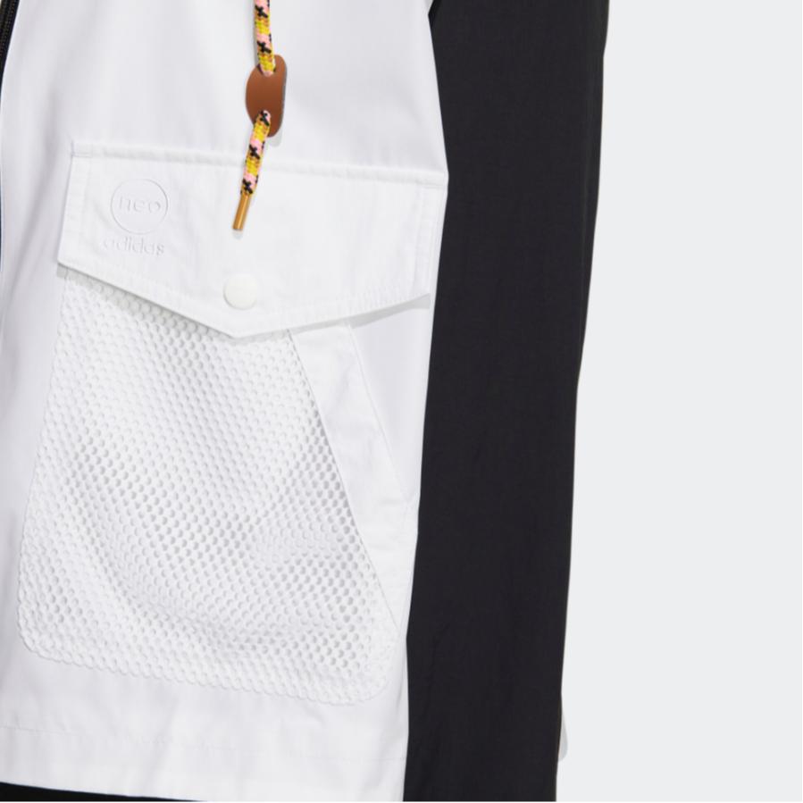 Adidas Neo W Util Wb3 Color Block Drawstring Loose Hooded Long Sleeve Jacket Women jackets Black White HN2321