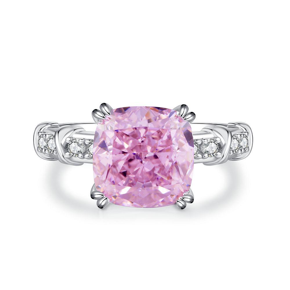 Exquisite S925 Silver Square Sugar High Carbon Diamond Women's Ring with Aquamarine Accent - Bold European/American Style.