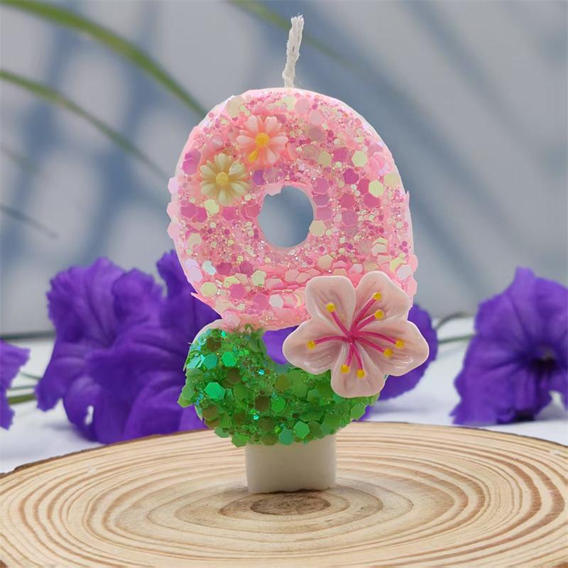 

Creative Design Peach Blossom Digital Candle Wax Holder Design Clean Hygienic Birthday Party Cake Handmade DIY Decoration Number 9