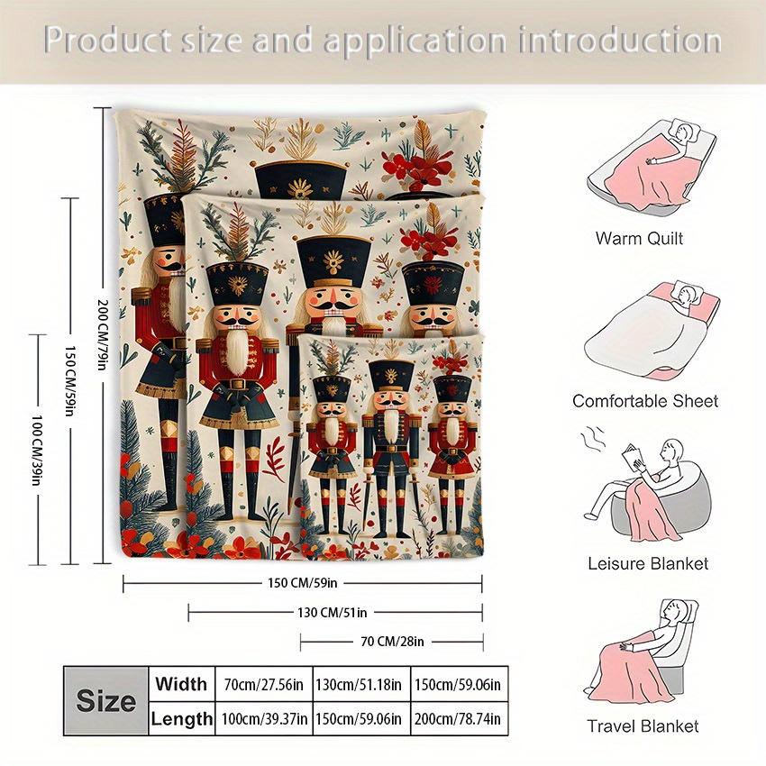 Nutcracker Soldier Flannel Blanket - Vintage Polyester Throw,Soft All-Season Decor for Bed/Sofa, Machine Washable Christmas Gift