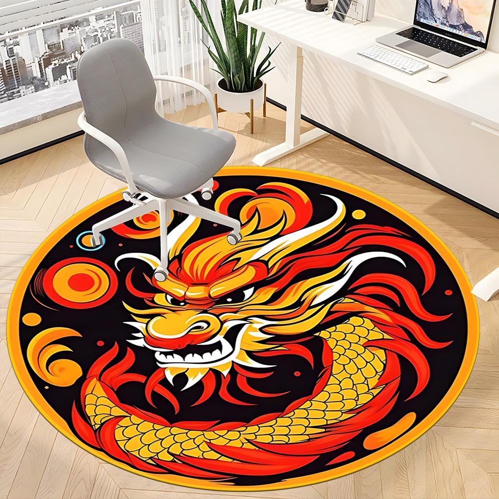 1pc Dragon Chair Carpet for Office, Round Non Slip Durable Large Size Office Carpet, Suitable for Office