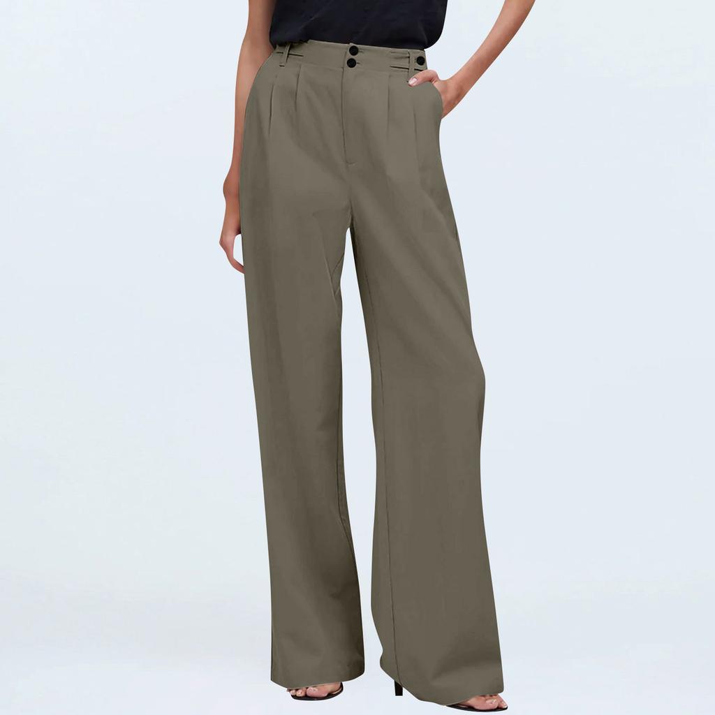 Lässige, einfarbige, weites Bein, hohe Taille, legere Faltenhose für Damen mit Taschen