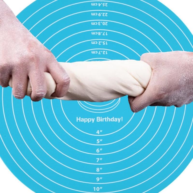 2 Piece Flexible Round Silicone Baking Mat Nonslip Dough Rolling Cake Pad For Cooking Kneading And Food Preparation