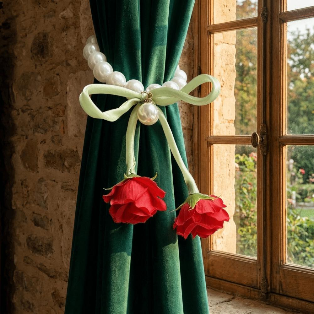 2PCS Decorative Rose Curtain Straps Portable Curtain Binding Curtain Buckle Living Room