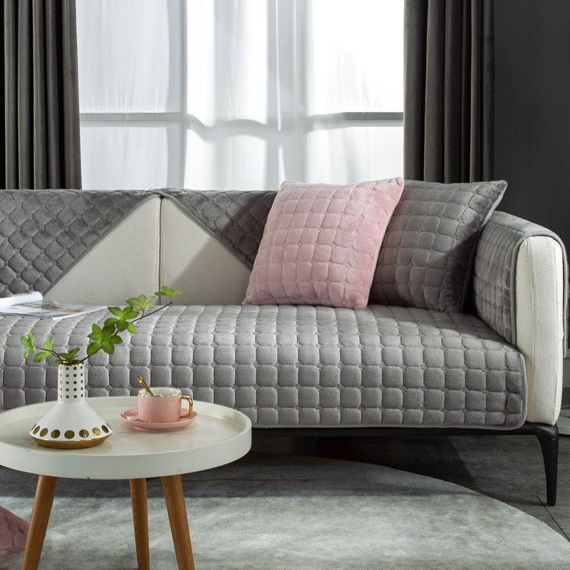 Plush Simple Sofa Cushion Flannel Non-Slip Leather Sofa Cushion Winter Sofa Cover All-Inclusive Sofa Slipcover Sofa Towel