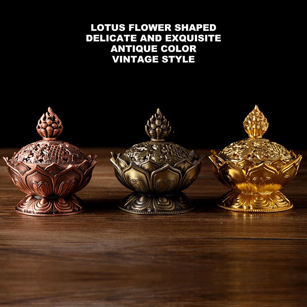 Lotus Incense Burner Vintage Style Flower Shaped Alloy Incense Holder for Home Decoration Gold
