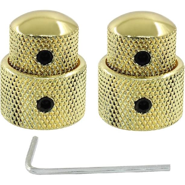 2 Pcs Guitar Gold Dual Concentric Control Knobs Stacked Knobs with Allen Keys Screws for Electric Guitar Bass