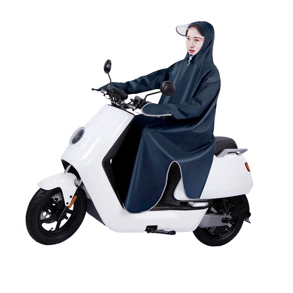Impermeabile per Bicicletta Elettrica Protezione Ampliata Tessuto Oxford Adulti Maniche Poncho Pioggia per Ciclismo Blu Navy