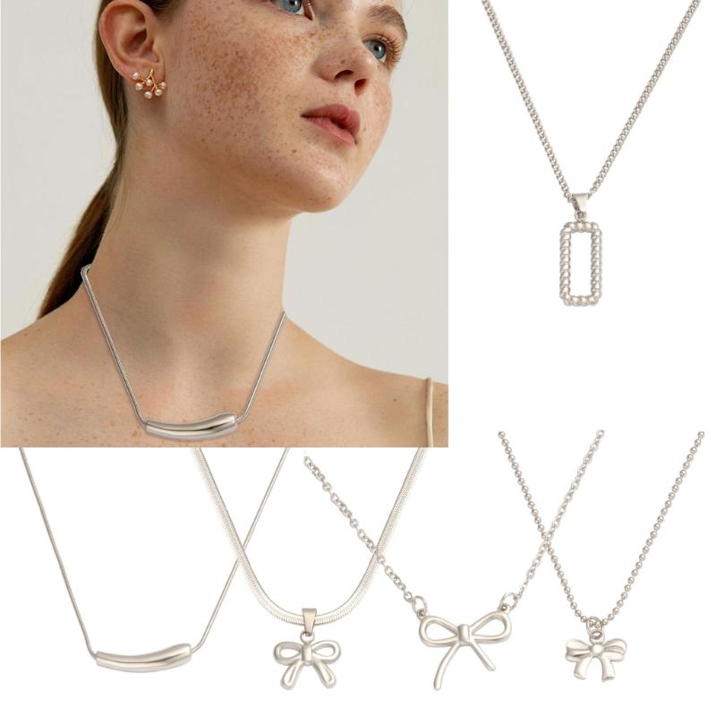 Geometry Bowknot Pendant Necklace Sweet Cool Clavicle Chain Necklace Jewelry