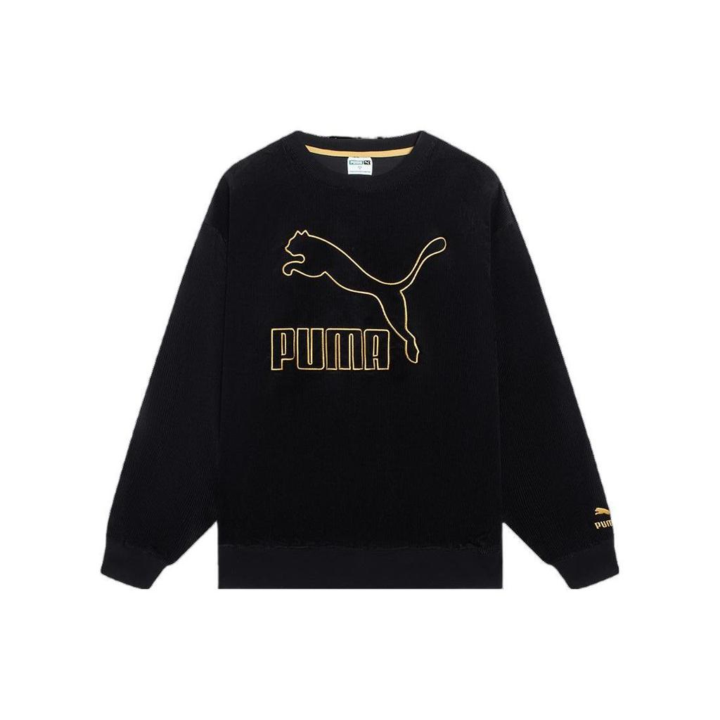 Puma Logo Print Crew Neck Pullover Sweatshirt Men Tops Black 539834-01